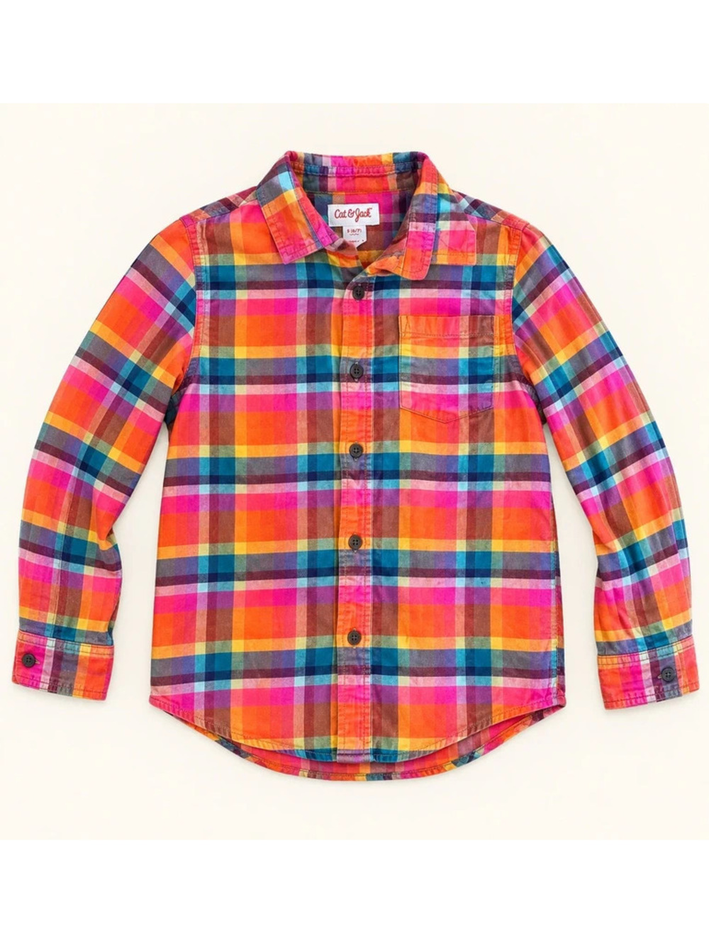 Cat & Jack Kids Small 6/7 Multicolor Plaid Long Sleeve Button Front Shirt